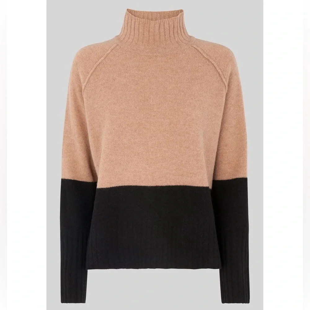 Whistles Colour Block Funnel Neck Knit in the black and beige colorway - Picture 1 of 9